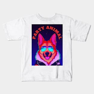 Party Animal Police K9 Dog Synthwave Retro Background Kids T-Shirt